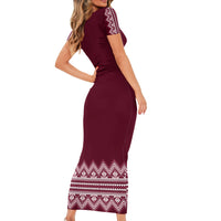 Ukraine Folk Pattern Short Sleeve Bodycon Dress Ukrainian Wine Red Version - Wonder Print Shop