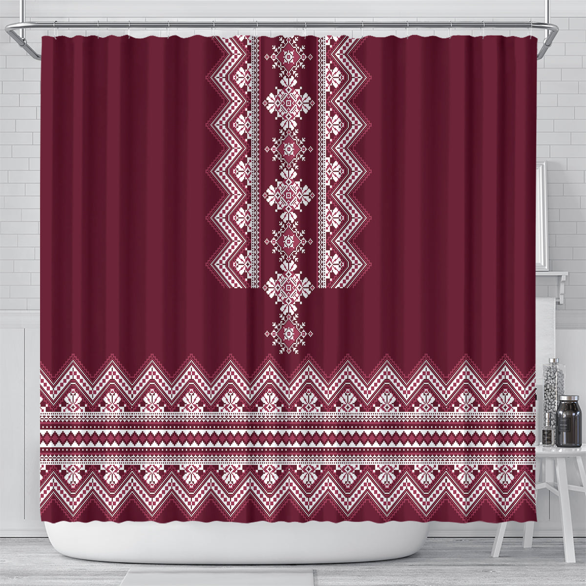 ukraine-folk-pattern-shower-curtain-ukrainian-wine-red-version