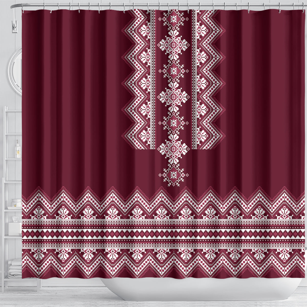 ukraine-folk-pattern-shower-curtain-ukrainian-wine-red-version