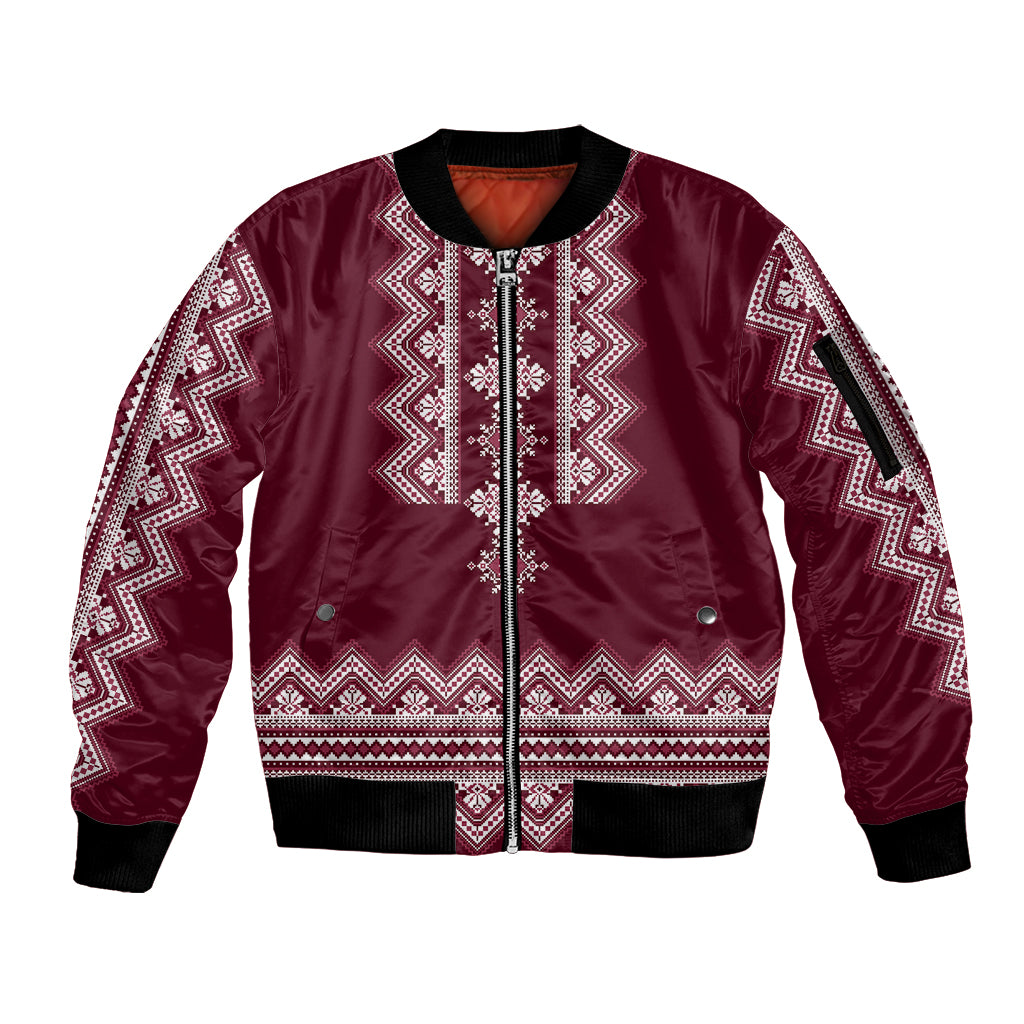 ukraine-folk-pattern-sleeve-zip-bomber-jacket-ukrainian-wine-red-version