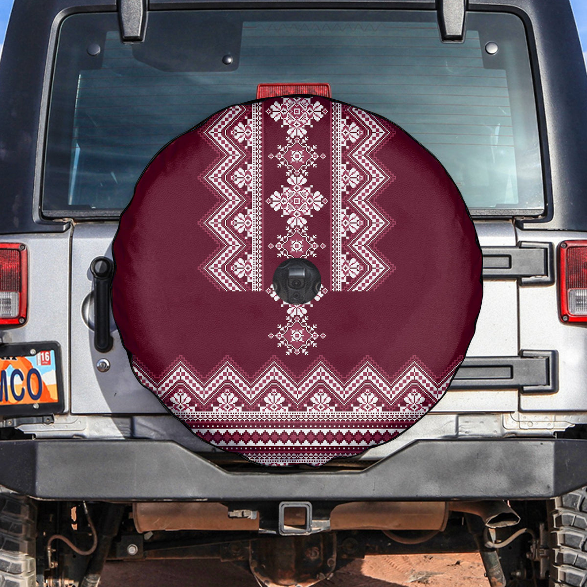 Ukraine Folk Pattern Spare Tire Cover Ukrainian Wine Red Version - Wonder Print Shop