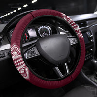 Ukraine Folk Pattern Steering Wheel Cover Ukrainian Wine Red Version - Wonder Print Shop