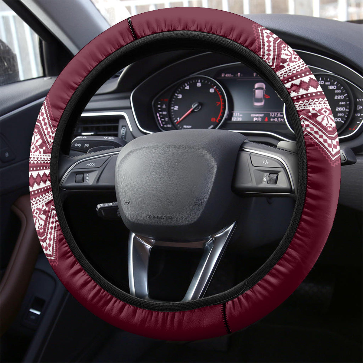Ukraine Folk Pattern Steering Wheel Cover Ukrainian Wine Red Version - Wonder Print Shop