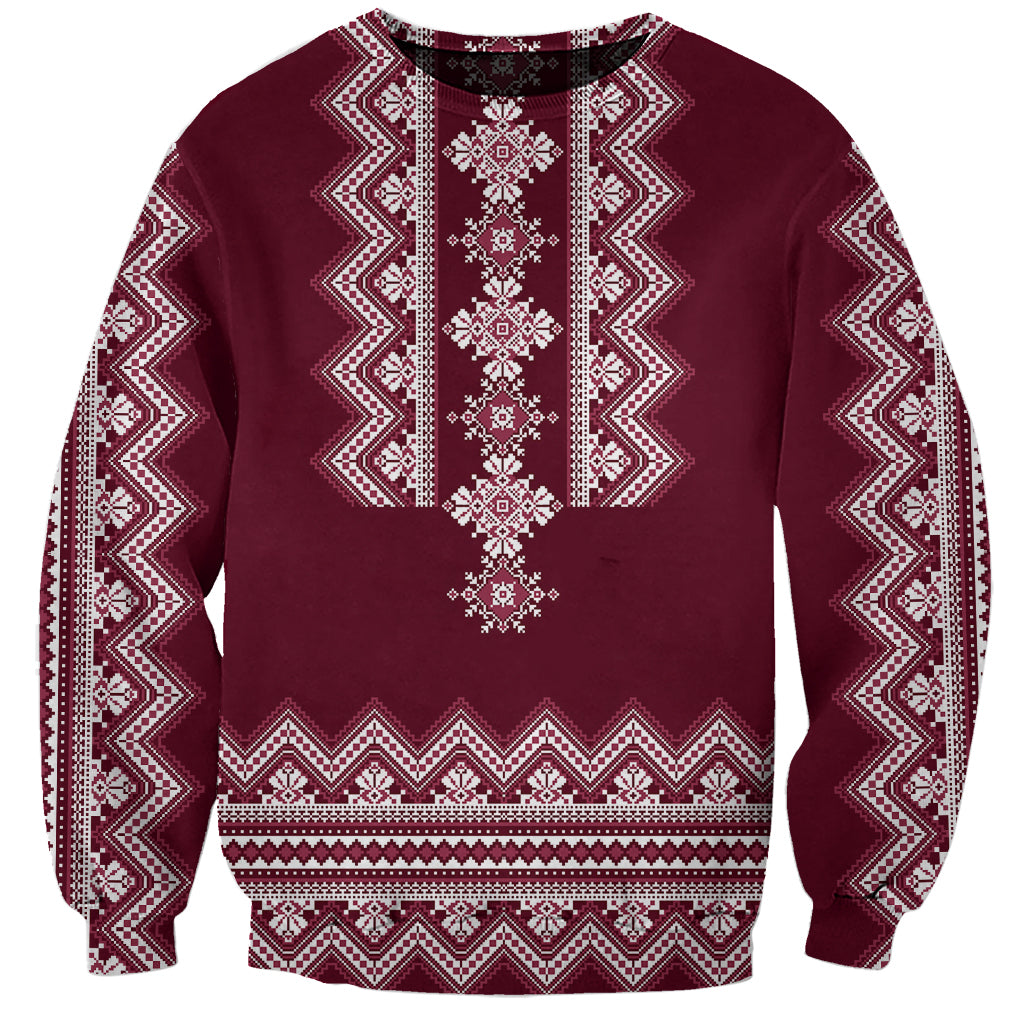 Ukraine Folk Pattern Sweatshirt Ukrainian Wine Red Version - Wonder Print Shop