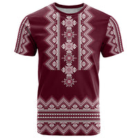 Ukraine Folk Pattern T Shirt Ukrainian Wine Red Version - Wonder Print Shop