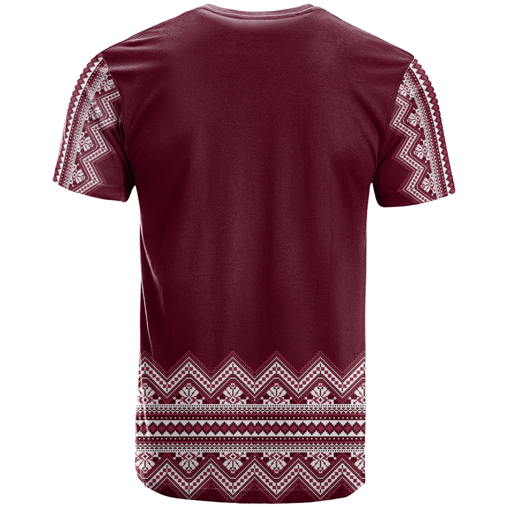 Ukraine Folk Pattern T Shirt Ukrainian Wine Red Version - Wonder Print Shop