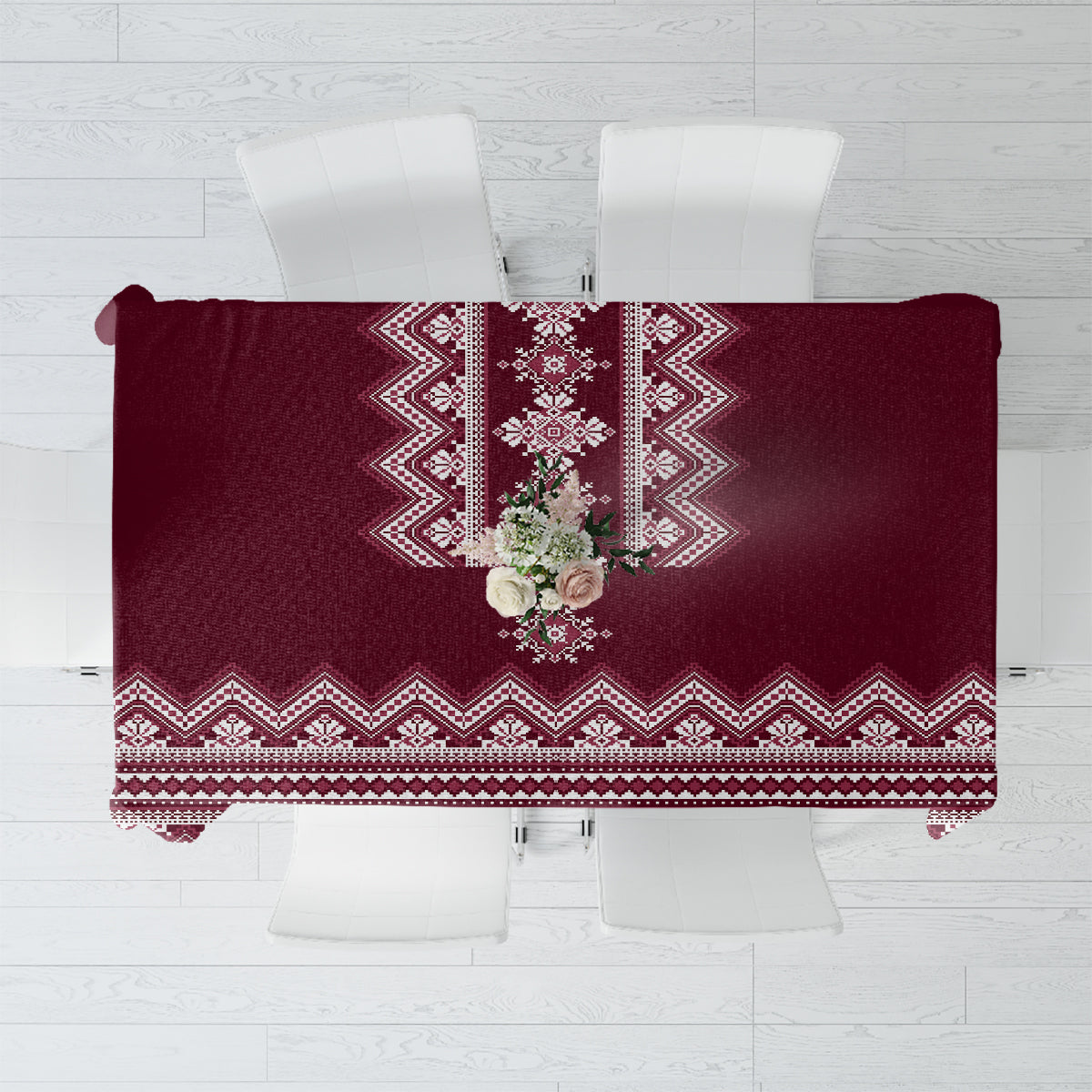 Ukraine Folk Pattern Tablecloth Ukrainian Wine Red Version - Wonder Print Shop