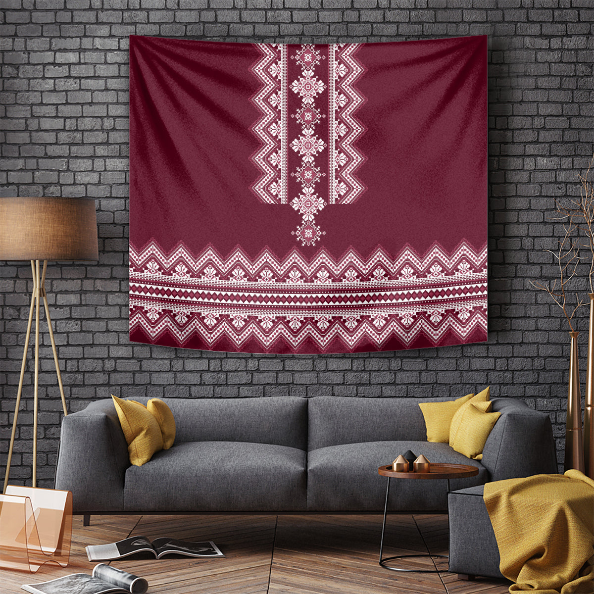Ukraine Folk Pattern Tapestry Ukrainian Wine Red Version - Wonder Print Shop