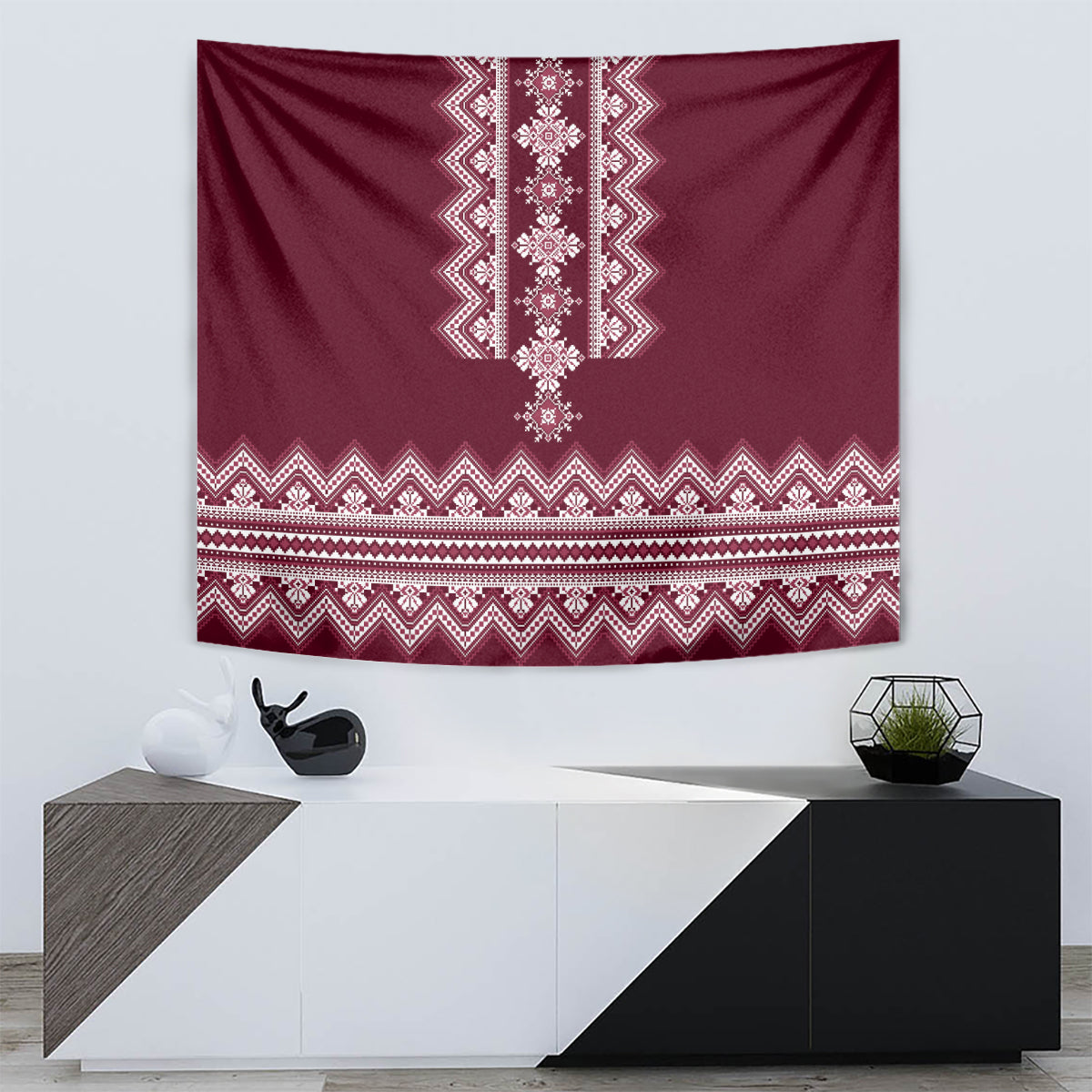 Ukraine Folk Pattern Tapestry Ukrainian Wine Red Version - Wonder Print Shop