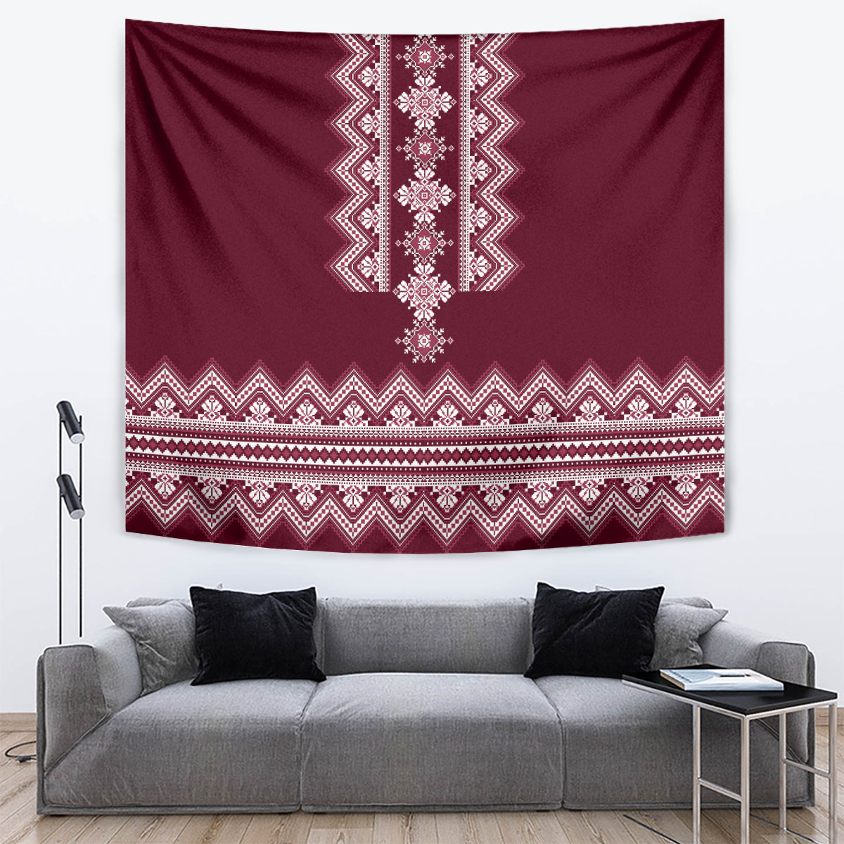 Ukraine Folk Pattern Tapestry Ukrainian Wine Red Version - Wonder Print Shop