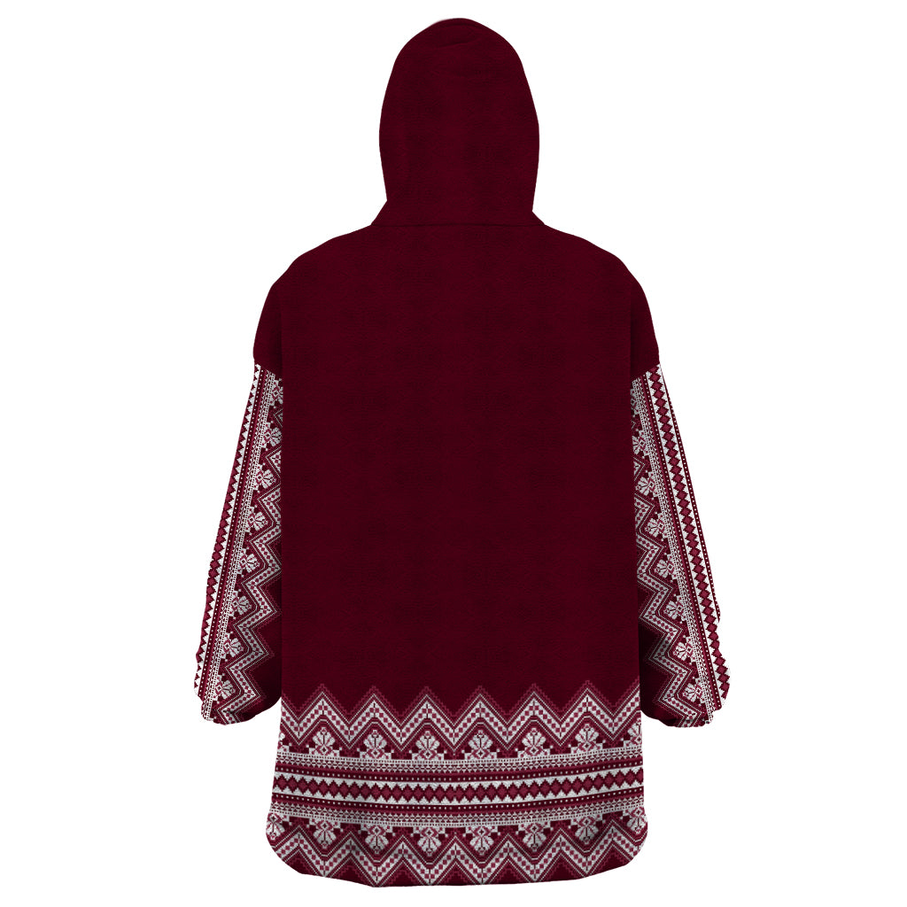 Ukraine Folk Pattern Wearable Blanket Hoodie Ukrainian Wine Red Version - Wonder Print Shop