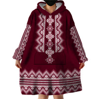 Ukraine Folk Pattern Wearable Blanket Hoodie Ukrainian Wine Red Version - Wonder Print Shop