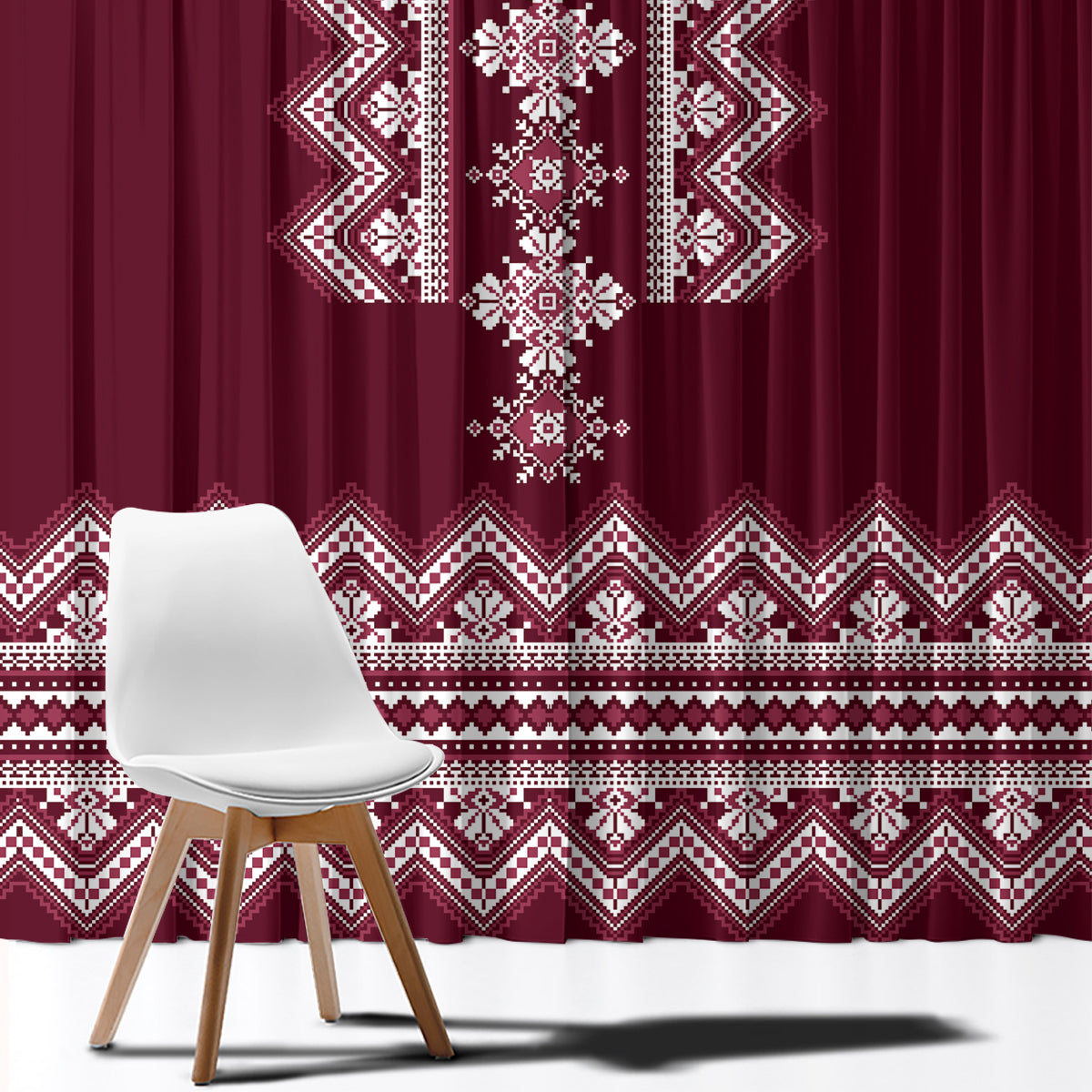 Ukraine Folk Pattern Window Curtain Ukrainian Wine Red Version - Wonder Print Shop