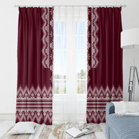 Ukraine Folk Pattern Window Curtain Ukrainian Wine Red Version - Wonder Print Shop