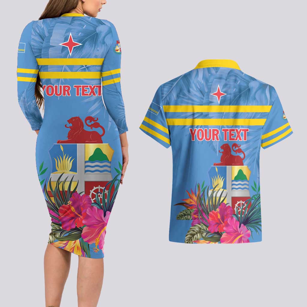 Aruba ta Bonita Couples Matching Long Sleeve Bodycon Dress and Hawaiian Shirt Aruba Shoco Tropical Vibe - Wonder Print Shop