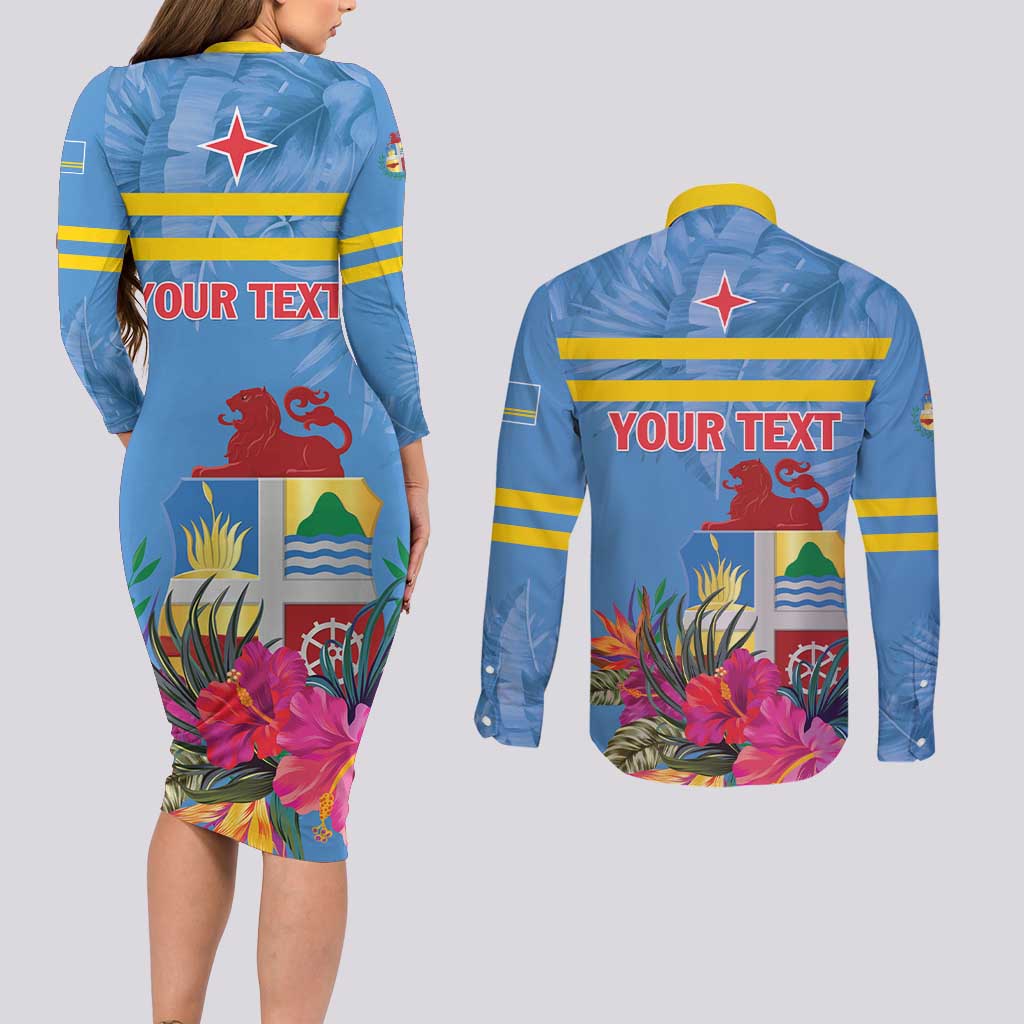 Aruba ta Bonita Couples Matching Long Sleeve Bodycon Dress and Long Sleeve Button Shirt Aruba Shoco Tropical Vibe - Wonder Print Shop