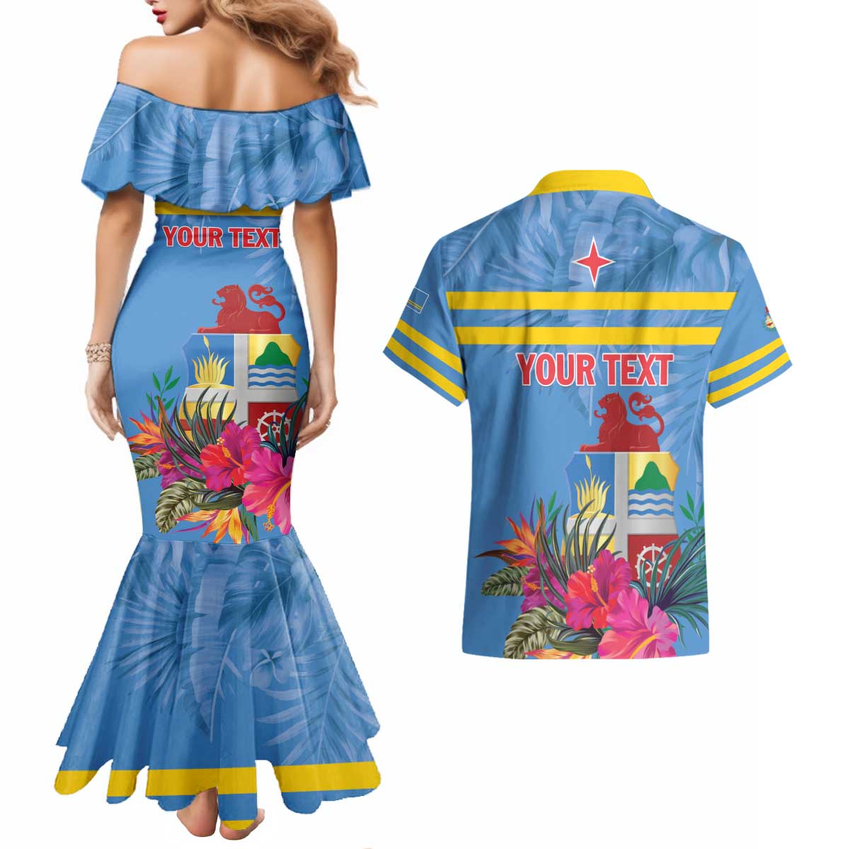 Aruba ta Bonita Couples Matching Mermaid Dress and Hawaiian Shirt Aruba Shoco Tropical Vibe - Wonder Print Shop