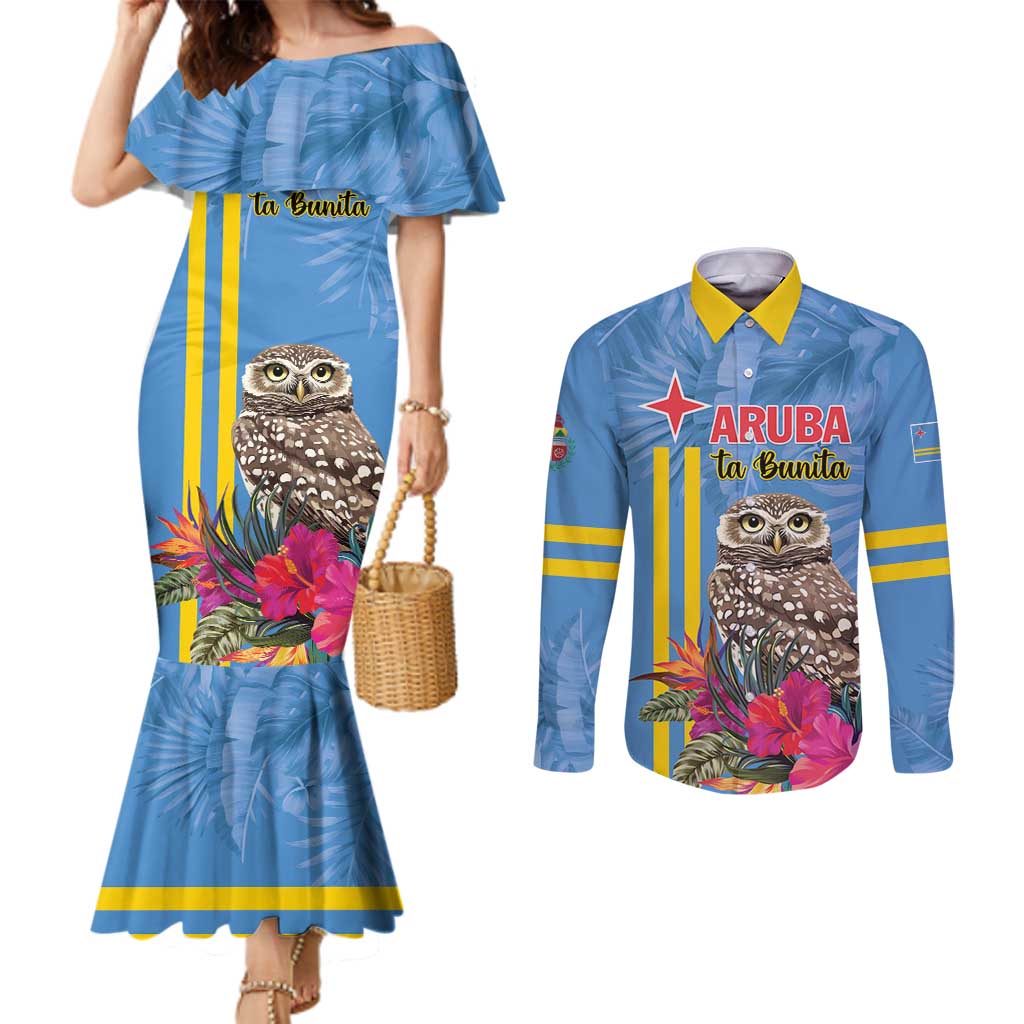 Aruba ta Bonita Couples Matching Mermaid Dress and Long Sleeve Button Shirt Aruba Shoco Tropical Vibe