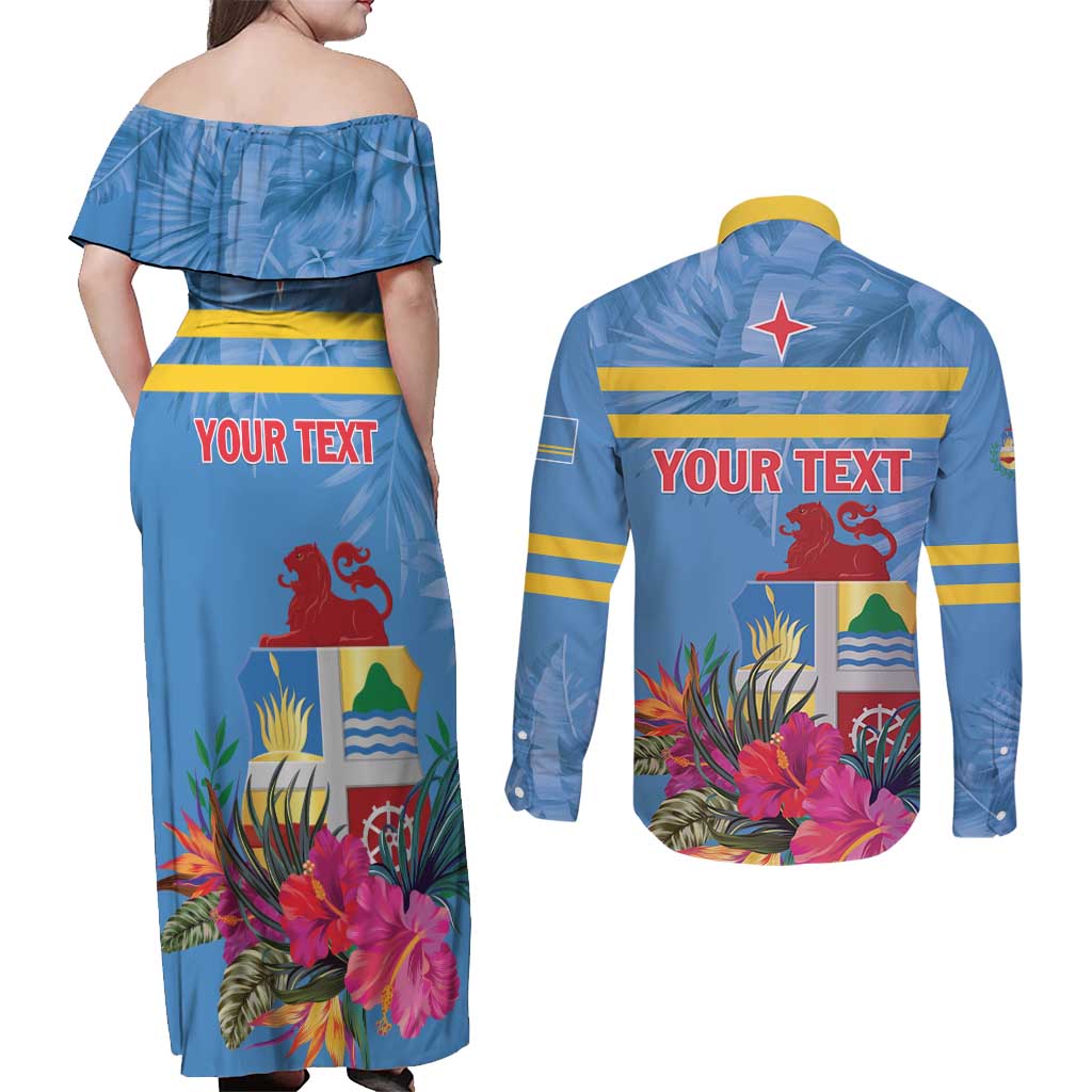 Aruba ta Bonita Couples Matching Off Shoulder Maxi Dress and Long Sleeve Button Shirt Aruba Shoco Tropical Vibe - Wonder Print Shop