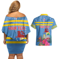 Aruba ta Bonita Couples Matching Off Shoulder Short Dress and Hawaiian Shirt Aruba Shoco Tropical Vibe - Wonder Print Shop