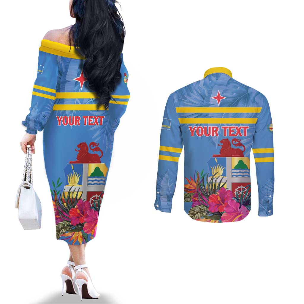 Aruba ta Bonita Couples Matching Off The Shoulder Long Sleeve Dress and Long Sleeve Button Shirt Aruba Shoco Tropical Vibe