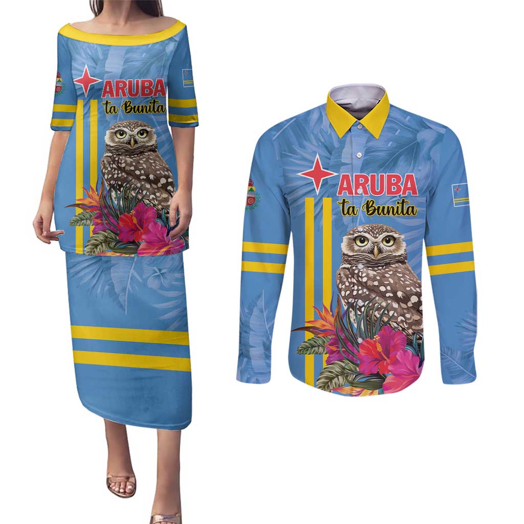 Aruba ta Bonita Couples Matching Puletasi and Long Sleeve Button Shirt Aruba Shoco Tropical Vibe - Wonder Print Shop