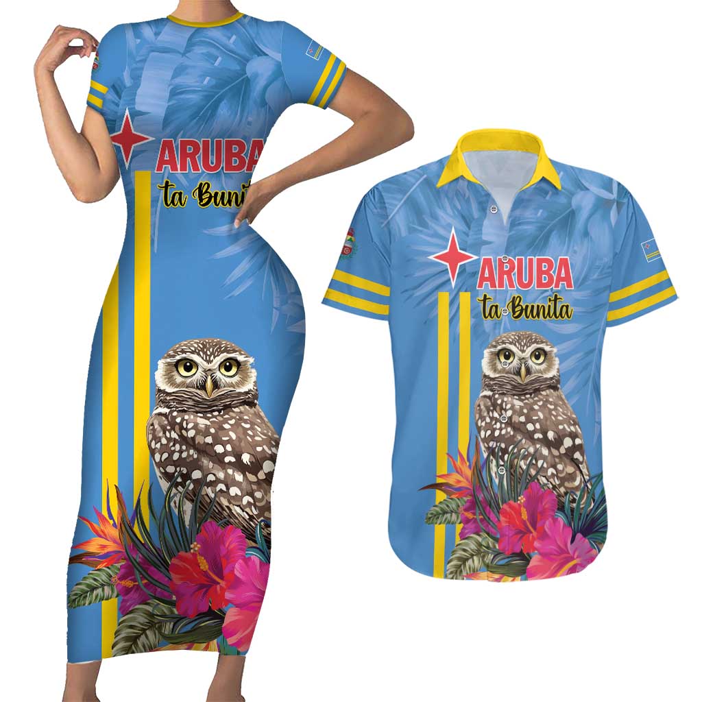 Aruba ta Bonita Couples Matching Short Sleeve Bodycon Dress and Hawaiian Shirt Aruba Shoco Tropical Vibe - Wonder Print Shop