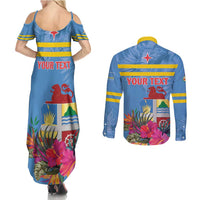 Aruba ta Bonita Couples Matching Summer Maxi Dress and Long Sleeve Button Shirt Aruba Shoco Tropical Vibe - Wonder Print Shop