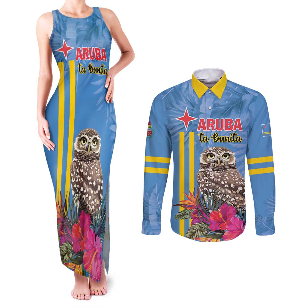 Aruba ta Bonita Couples Matching Tank Maxi Dress and Long Sleeve Button Shirt Aruba Shoco Tropical Vibe - Wonder Print Shop