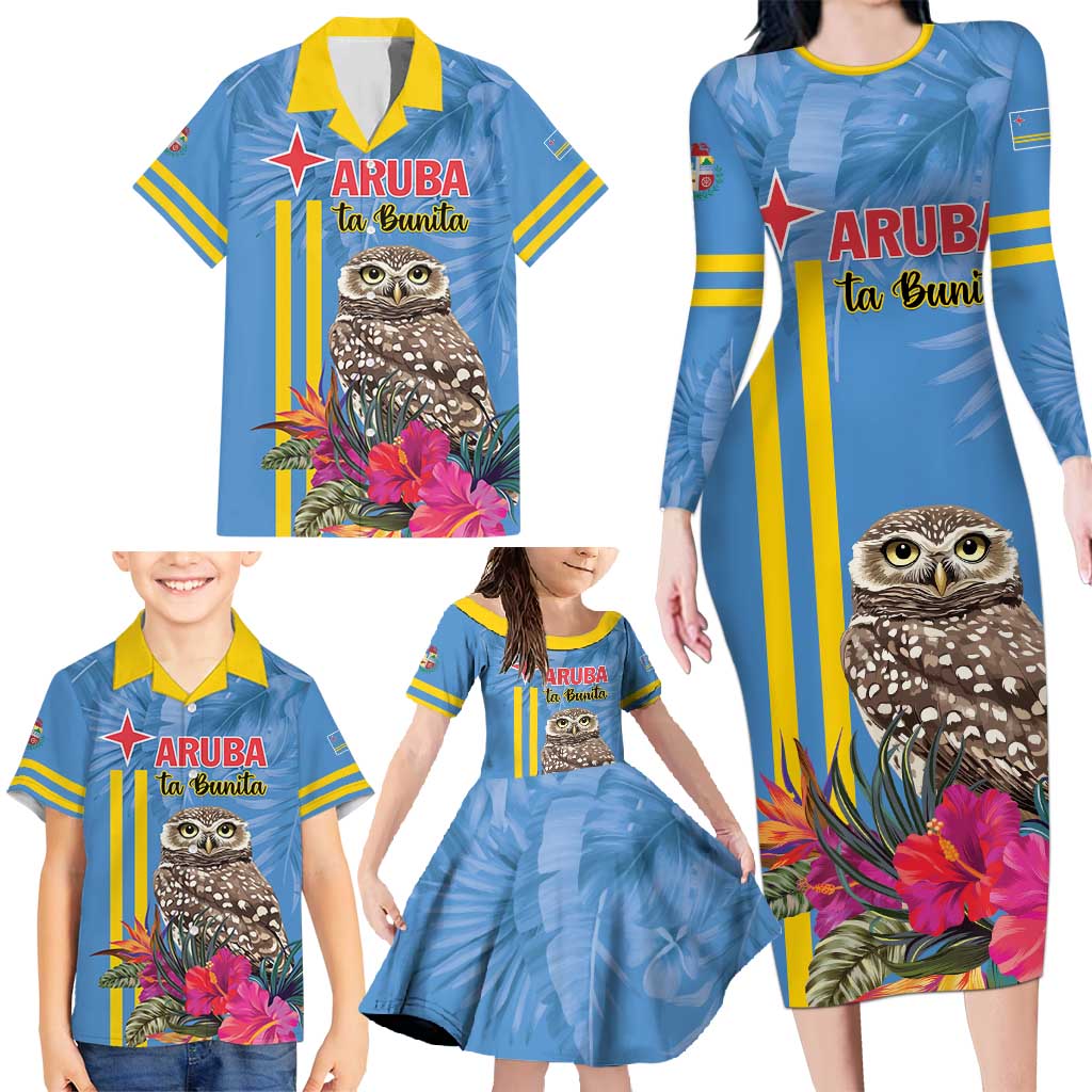 Aruba ta Bonita Family Matching Long Sleeve Bodycon Dress and Hawaiian Shirt Aruba Shoco Tropical Vibe - Wonder Print Shop