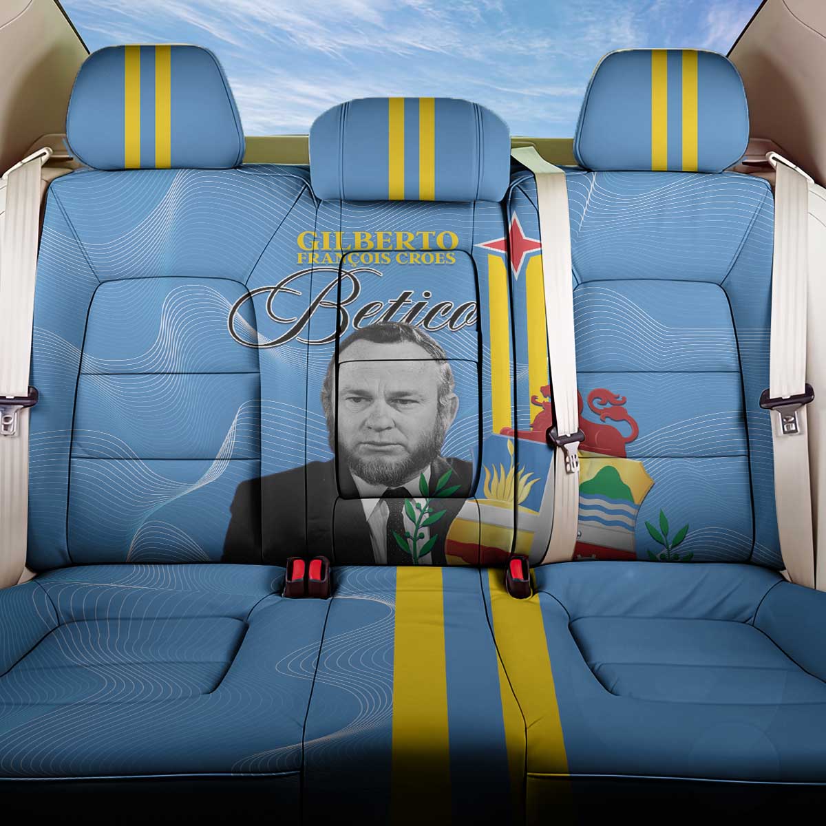 Feliz Dia di Betico Back Car Seat Cover Aruba Flag Style - Wonder Print Shop