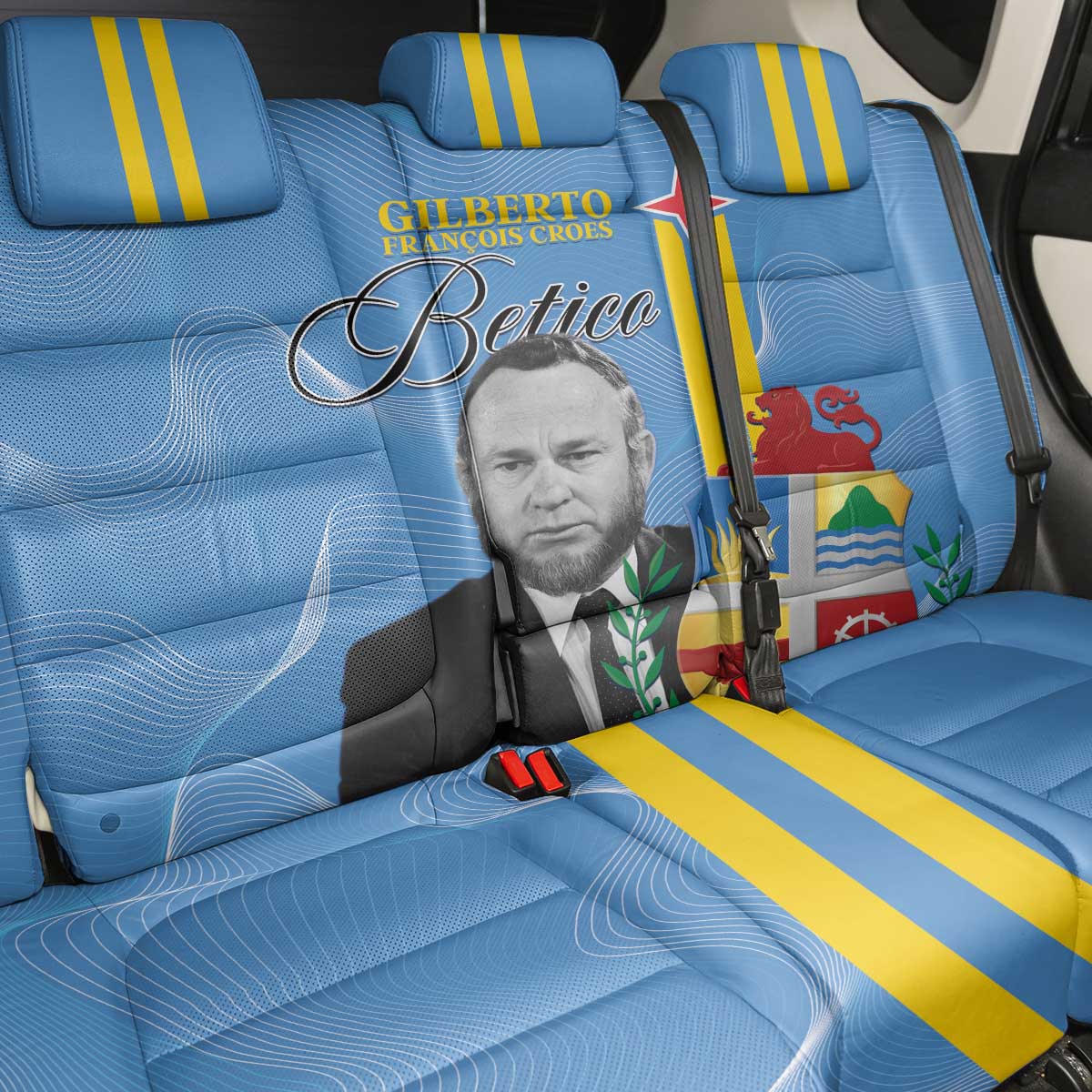 Feliz Dia di Betico Back Car Seat Cover Aruba Flag Style - Wonder Print Shop