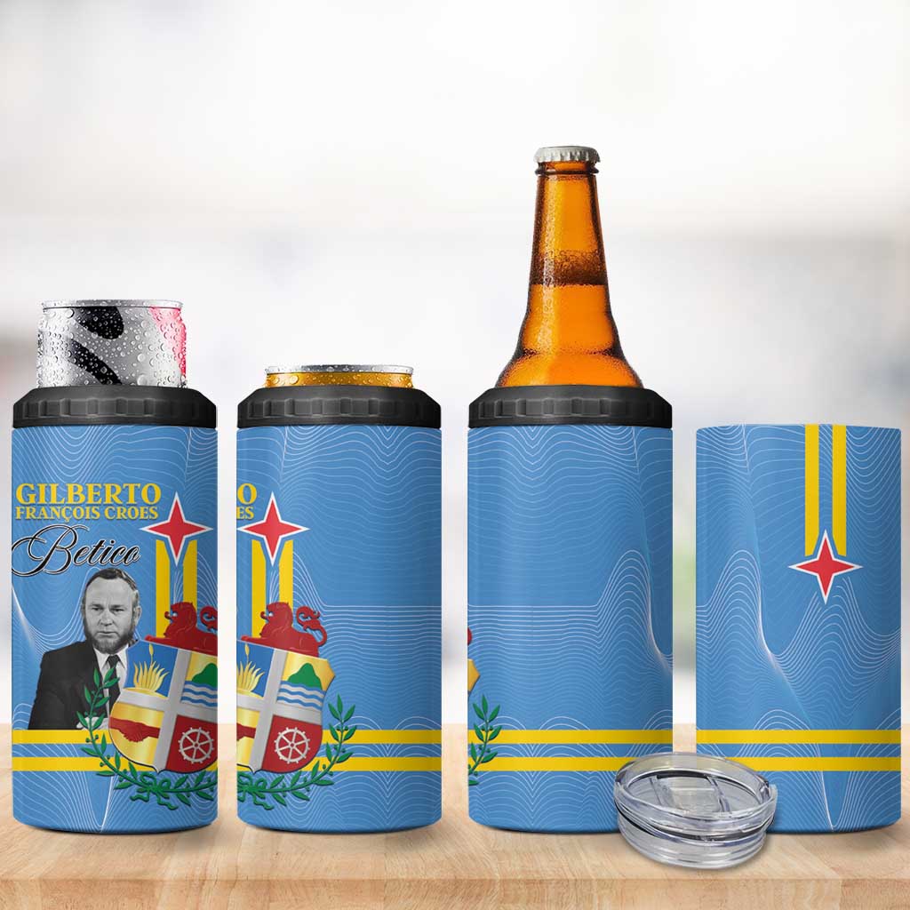 Feliz Dia di Betico 4 in 1 Can Cooler Tumbler Aruba Flag Style - Wonder Print Shop