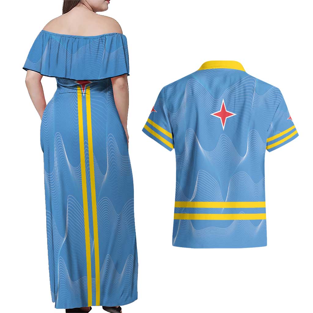 Feliz Dia di Betico Couples Matching Off Shoulder Maxi Dress and Hawaiian Shirt Aruba Flag Style - Wonder Print Shop