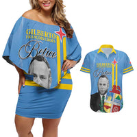 Feliz Dia di Betico Couples Matching Off Shoulder Short Dress and Hawaiian Shirt Aruba Flag Style - Wonder Print Shop