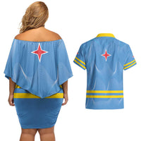 Feliz Dia di Betico Couples Matching Off Shoulder Short Dress and Hawaiian Shirt Aruba Flag Style - Wonder Print Shop