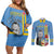 Feliz Dia di Betico Couples Matching Off Shoulder Short Dress and Long Sleeve Button Shirt Aruba Flag Style - Wonder Print Shop