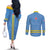 Feliz Dia di Betico Couples Matching Off The Shoulder Long Sleeve Dress and Long Sleeve Button Shirt Aruba Flag Style