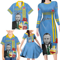 Feliz Dia di Betico Family Matching Long Sleeve Bodycon Dress and Hawaiian Shirt Aruba Flag Style - Wonder Print Shop