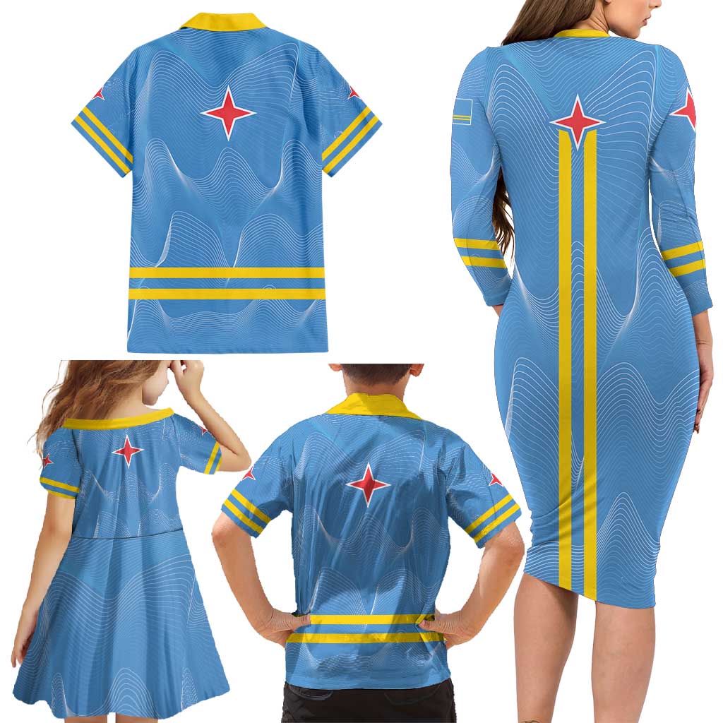 Feliz Dia di Betico Family Matching Long Sleeve Bodycon Dress and Hawaiian Shirt Aruba Flag Style - Wonder Print Shop