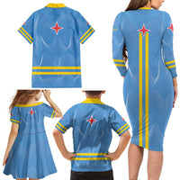 Feliz Dia di Betico Family Matching Long Sleeve Bodycon Dress and Hawaiian Shirt Aruba Flag Style - Wonder Print Shop