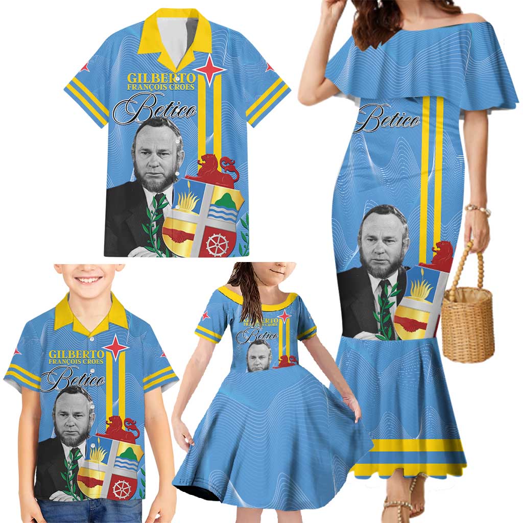 Feliz Dia di Betico Family Matching Mermaid Dress and Hawaiian Shirt Aruba Flag Style - Wonder Print Shop