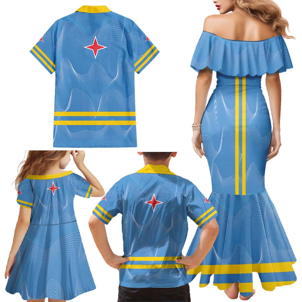 Feliz Dia di Betico Family Matching Mermaid Dress and Hawaiian Shirt Aruba Flag Style - Wonder Print Shop
