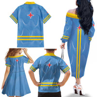 Feliz Dia di Betico Family Matching Off The Shoulder Long Sleeve Dress and Hawaiian Shirt Aruba Flag Style - Wonder Print Shop