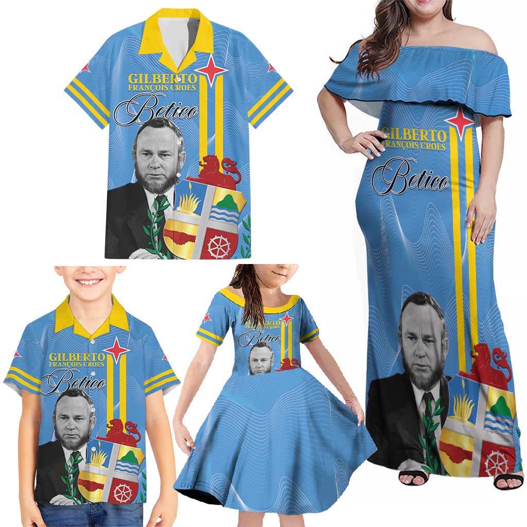 Feliz Dia di Betico Family Matching Off Shoulder Maxi Dress and Hawaiian Shirt Aruba Flag Style - Wonder Print Shop