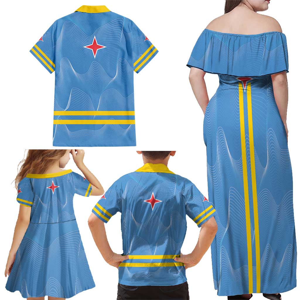 Feliz Dia di Betico Family Matching Off Shoulder Maxi Dress and Hawaiian Shirt Aruba Flag Style - Wonder Print Shop