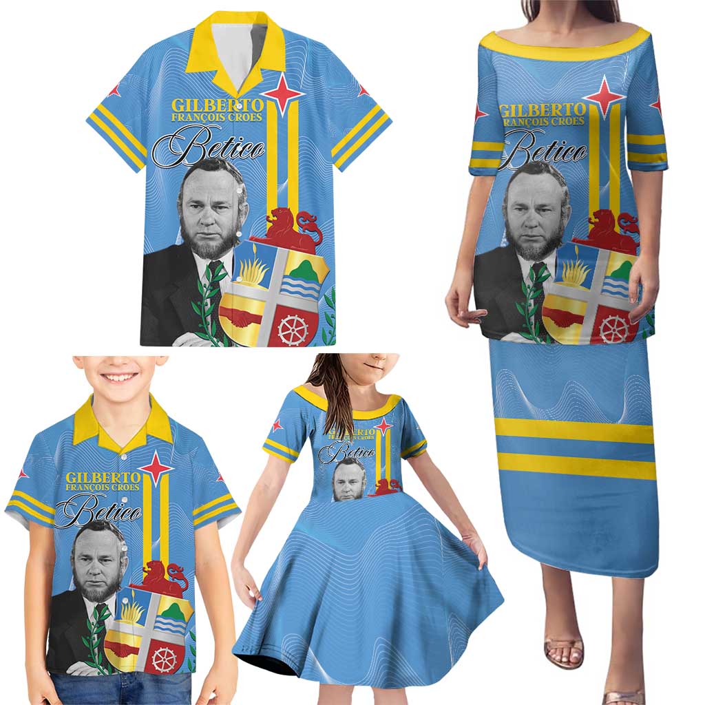 Feliz Dia di Betico Family Matching Puletasi and Hawaiian Shirt Aruba Flag Style - Wonder Print Shop