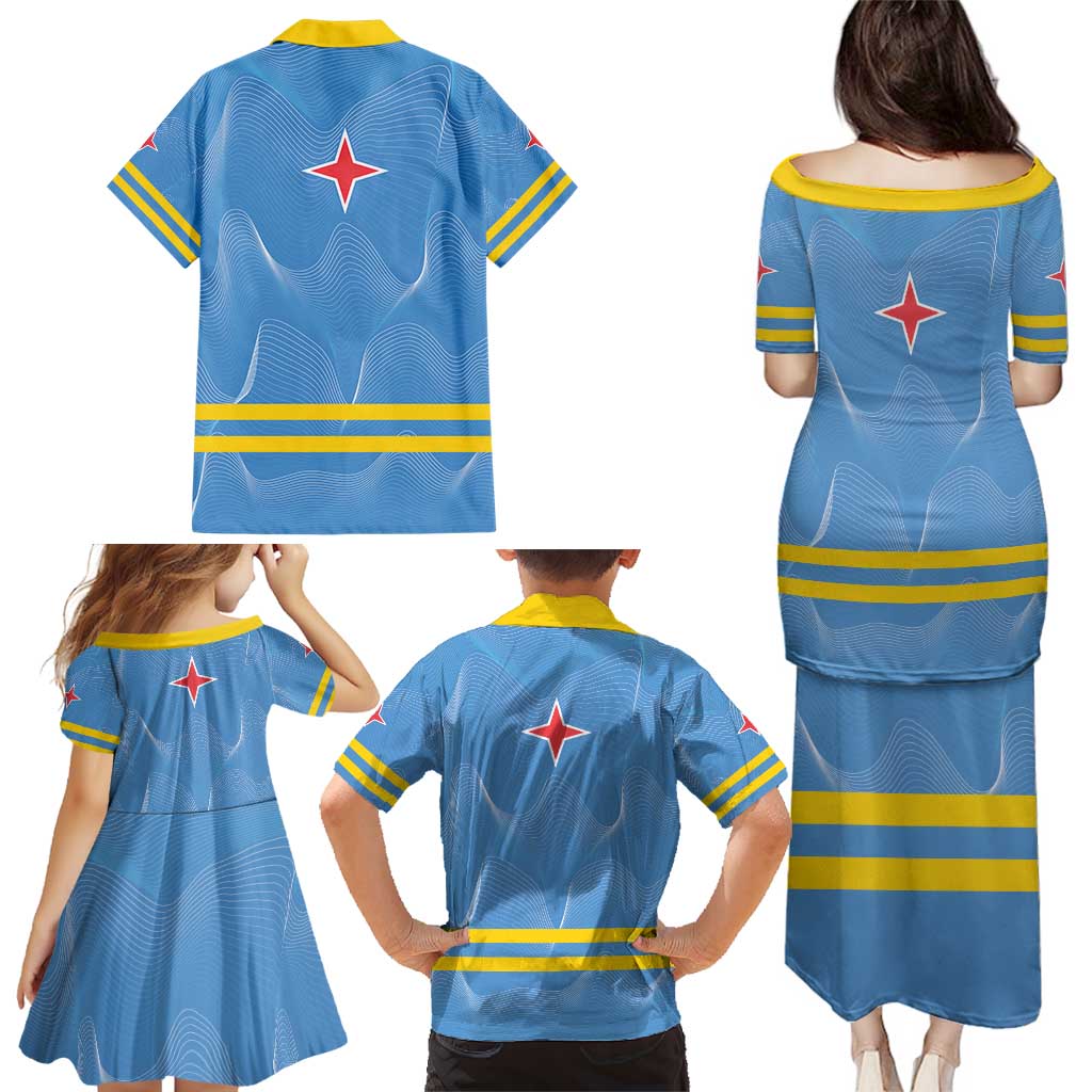 Feliz Dia di Betico Family Matching Puletasi and Hawaiian Shirt Aruba Flag Style - Wonder Print Shop