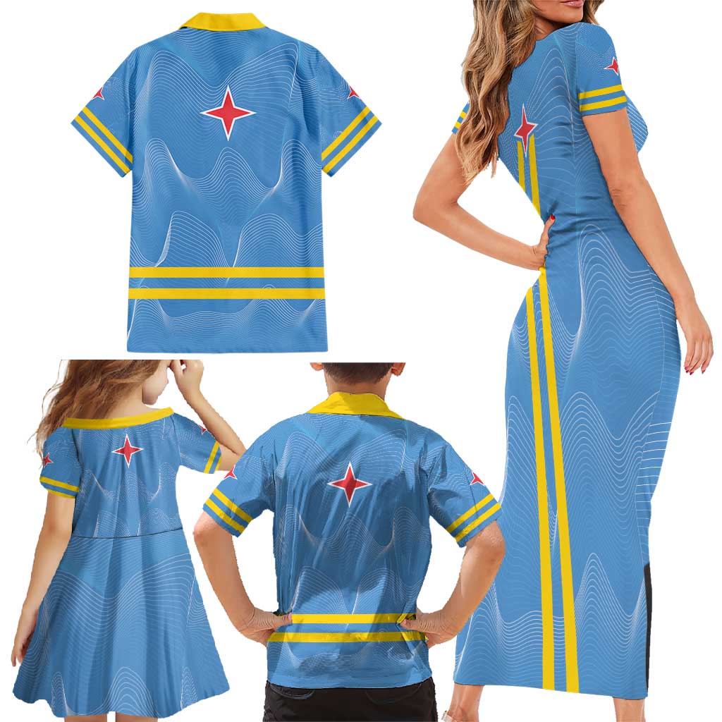 Feliz Dia di Betico Family Matching Short Sleeve Bodycon Dress and Hawaiian Shirt Aruba Flag Style - Wonder Print Shop