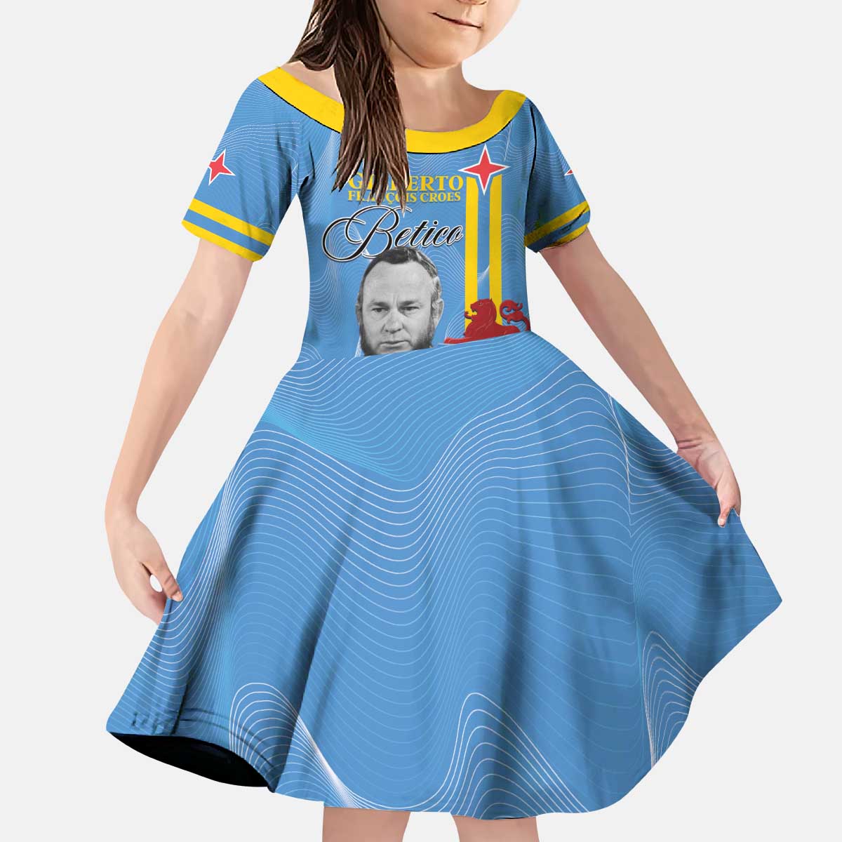 Feliz Dia di Betico Kid Short Sleeve Dress Aruba Flag Style - Wonder Print Shop